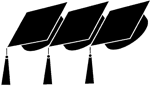 Three black graduation caps with a white background
