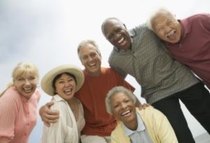 Six senior citizens standing in a group